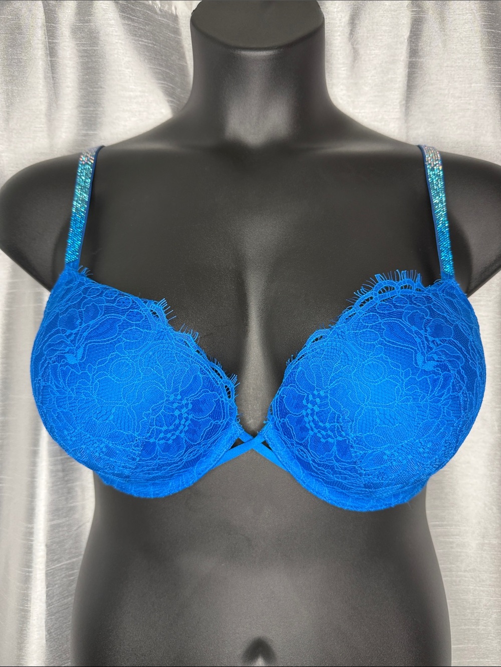 Victoria’s Secret Shine Strap Bombshell Push Up Bra Adds 2 Cups Royal Blue 38C